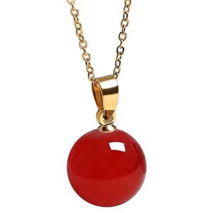 18K Red Agate Pendant Necklace Pure Au750 Chain Vintage Gift X054