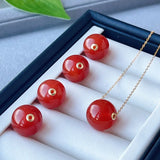 18K Pendant Necklace Red Agate Fine Jewelry Chain D645