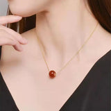 18K Pendant Necklace Red Agate Fine Jewelry Chain D645