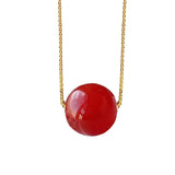 18K Pendant Necklace Red Agate Fine Jewelry Chain D645