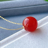 18K Pendant Necklace Red Agate Fine Jewelry Chain D645