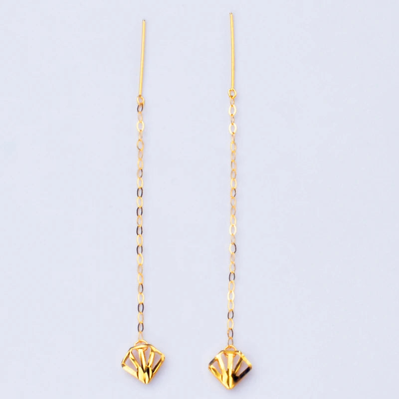 18K Drop Long Earrings Real Gold Wedding Jewelry Gift For Women