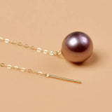 Pure18K Long Natural Freshwater Pearl Earrings Purple 5.5-8.5MM AU750