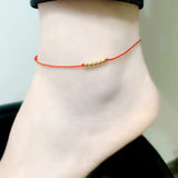 18K AU750 Ball Anklet Adjustable Red Rope Fine Jewelry Gift