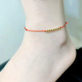 18K AU750 Ball Anklet Adjustable Red Rope Fine Jewelry Gift