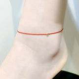 18K AU750 Ball Anklet Adjustable Red Rope Fine Jewelry Gift
