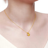 Real 24K 999 Ginkgo Biloba Pendant Necklace Pure 18K Chain Fine Jewelry