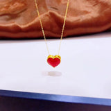 24K Yellow Gold Heart Necklace Pendant for Women Wedding Gift