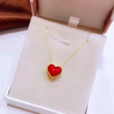 24K Yellow Gold Heart Necklace Pendant for Women Wedding Gift