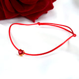 Real 24K Anklet 999 Heart Pendant Adjustable Red Rope for Women Fine Jewelry