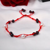 Freshwater Pearl Anklet Garnet Hand Woven Adjustable Red String Fine Jewelry