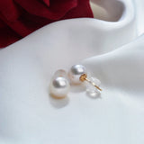 Natural Freshwater Pearl Stud Earrings AU750 18k Needle Women's Wedding