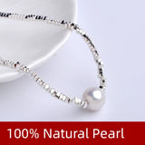 Natural Pearl Necklace 925 Silver Choker Jewelry X429-1