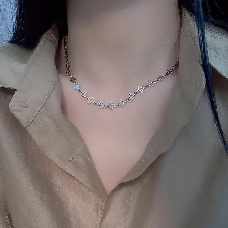 925 Silver Cross Choker Necklace for Women