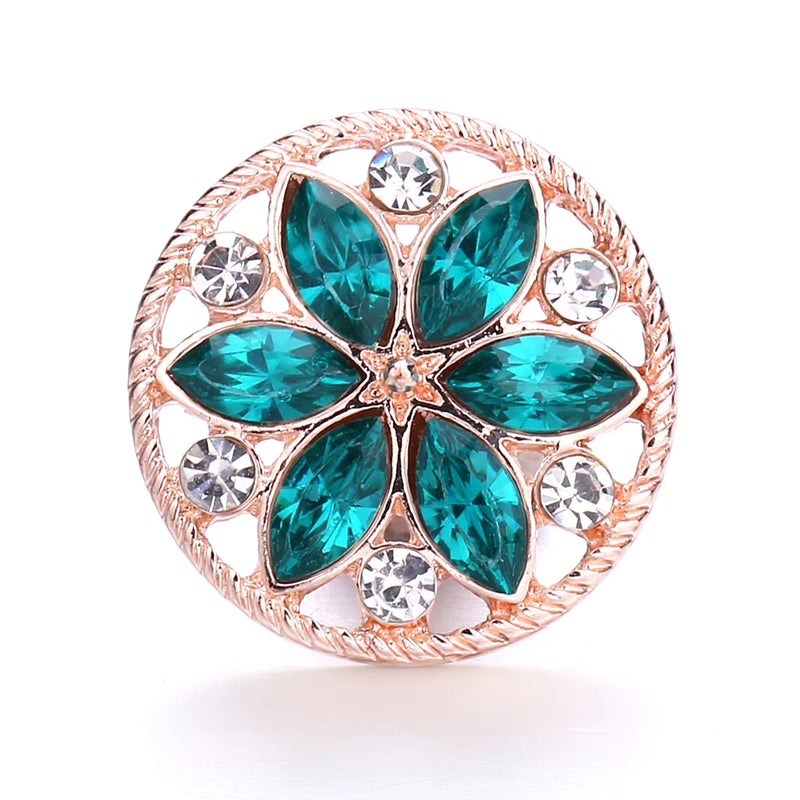 XH5345 Flower Crystal 18mm Metal Snap Button Jewelry for Snap Bracelet