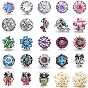 XH6051 Owl Flower Dolphin Crystal Snap Button Bracelet DIY