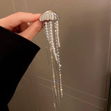 Vintage Crystal Pearl Jellyfish Brooch with Tassels
