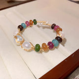 Baroque Freshwater Pearl Open Bracelet Bohemia Metal Winding Stone Bracelet