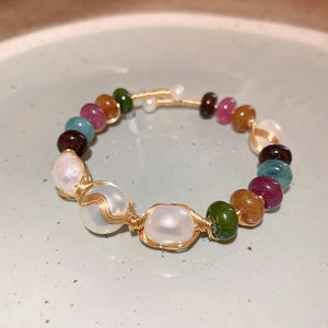 Baroque Freshwater Pearl Open Bracelet Bohemia Metal Winding Stone Bracelet