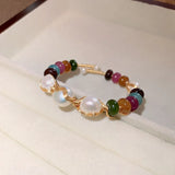 Baroque Freshwater Pearl Open Bracelet Bohemia Metal Winding Stone Bracelet