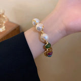 Baroque Freshwater Pearl Open Bracelet Bohemia Metal Winding Stone Bracelet