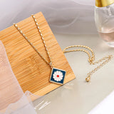 Geometric Square Epoxy Daisy Pendant Necklace for Women
