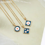 Geometric Square Epoxy Daisy Pendant Necklace for Women