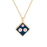 Geometric Square Epoxy Daisy Pendant Necklace for Women