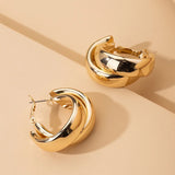 Europe Vintage C Shape Double Metal Stud Earrings For Women
