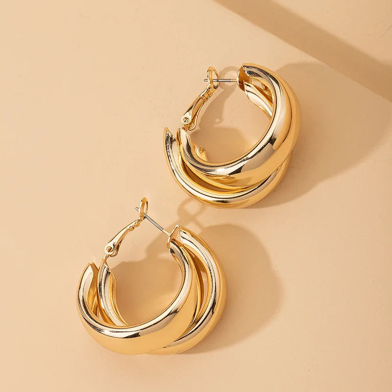 Europe Vintage C Shape Double Metal Stud Earrings For Women