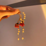 Romantic Resin Rose Flower Petal Pearl Tassel Necklace Set