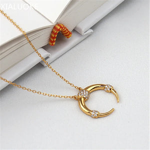 Geometric Moon Pendant Necklace For Women Crescent Clavicle Chain Jewelry