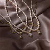 Rectangle Heart Pendant Necklace Crystal Glass Freshwater Pearls Necklaces