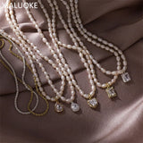 Rectangle Heart Pendant Necklace Crystal Glass Freshwater Pearls Necklaces