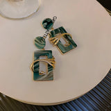 Green Square Acrylic Metal Crystal Drop Earrings Vintage Party Jewelry
