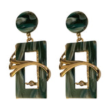 Green Square Acrylic Metal Crystal Drop Earrings Vintage Party Jewelry