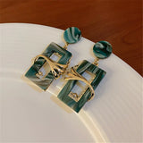 Green Square Acrylic Metal Crystal Drop Earrings Vintage Party Jewelry