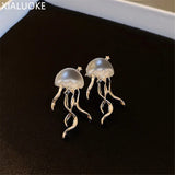 Geometric Metal Resin Jellyfish Stud Earrings For Women