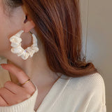 Geometric Silk Cloth Hoop Earrings Crystal Wedding Jewelry