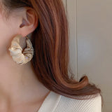 Geometric Silk Cloth Hoop Earrings Crystal Wedding Jewelry