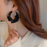 Geometric Silk Cloth Hoop Earrings Crystal Wedding Jewelry