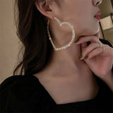 Geometric Heart Crystal Hoop Earrings Rhinestone Statement Jewelry
