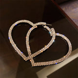 Geometric Heart Crystal Hoop Earrings Rhinestone Statement Jewelry