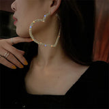 Geometric Heart Crystal Hoop Earrings Rhinestone Statement Jewelry