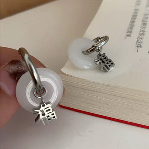 Green Agate Jade Round Hoop Earrings Minimalism Earclip Statement Jewelry