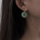 Green Agate Jade Round Hoop Earrings Minimalism Earclip Statement Jewelry