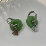 Green Agate Jade Round Hoop Earrings Minimalism Earclip Statement Jewelry