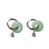 Green Agate Jade Round Hoop Earrings Minimalism Earclip Statement Jewelry