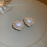 Korea Inlay Zircon Crystal Heart Stud Earrings For Women