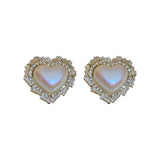 Korea Inlay Zircon Crystal Heart Stud Earrings For Women